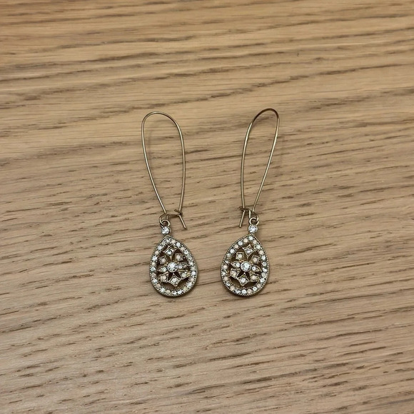 Pear Shaped Gold Drop Earrings​ - Picture 4 of 4